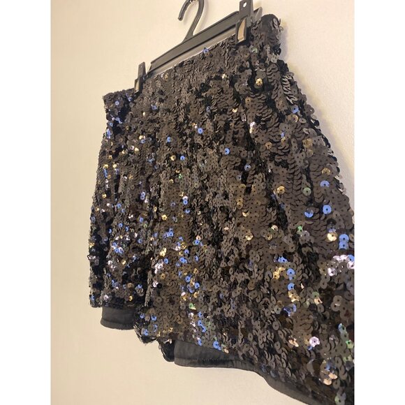 Maner Black Sequin High-Waisted Shorts 100% Polyester Size M - Picture 2 of 5